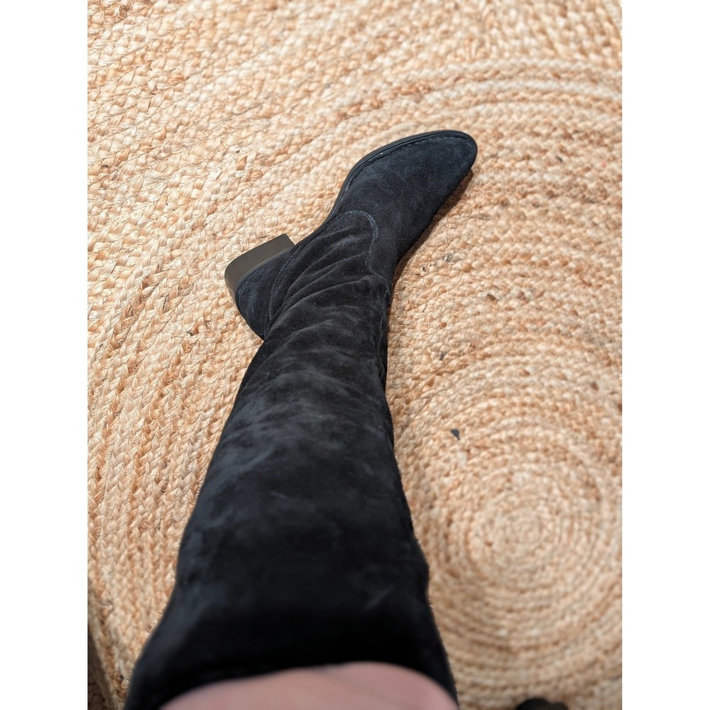 Born Crown Black Suede Tall Boots Women size 6, Low Heel Over The Knee